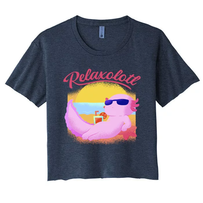 Relaxolotl Axolotl On Vacation Summer Beach Fun In The Sun Women's Crop Top Tee