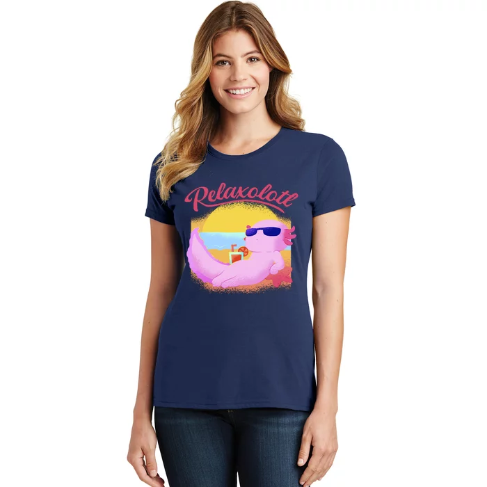 Relaxolotl Axolotl On Vacation Summer Beach Fun In The Sun Women's T-Shirt