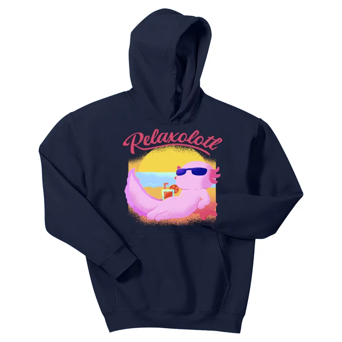 Relaxolotl Axolotl On Vacation Summer Beach Fun In The Sun Kids Hoodie