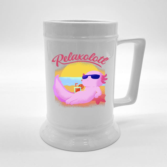 Relaxolotl Axolotl On Vacation Summer Beach Fun In The Sun Front & Back Beer Stein