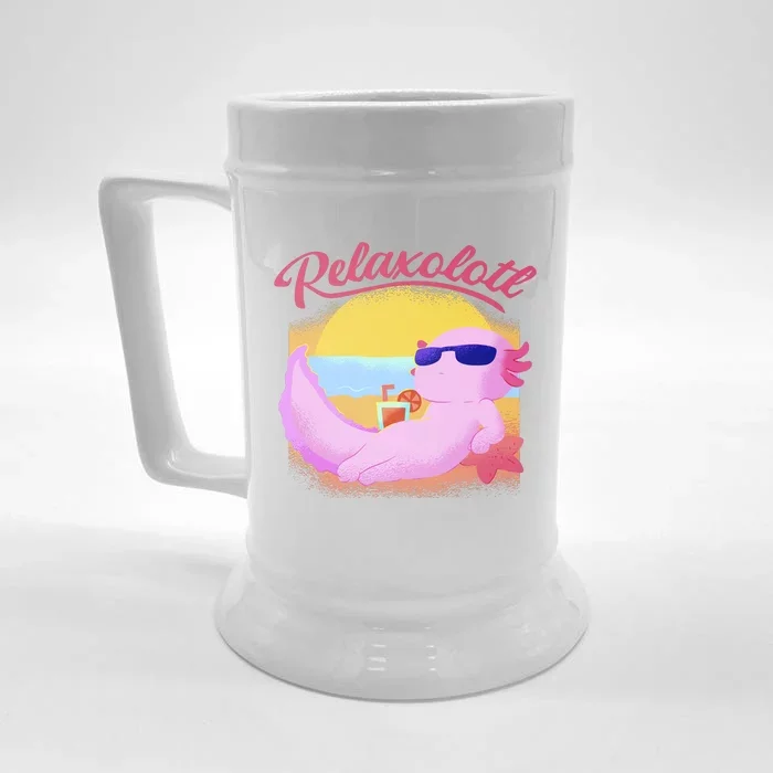 Relaxolotl Axolotl On Vacation Summer Beach Fun In The Sun Front & Back Beer Stein