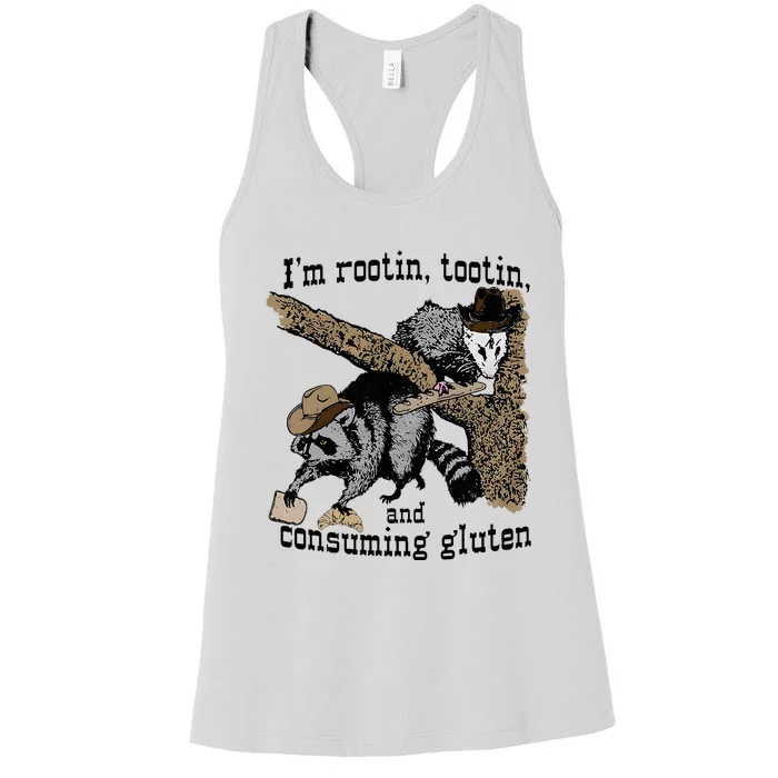 Raccoon And Opossum I’M Rootin Tootin And Consuming Gluten Women's Racerback Tank