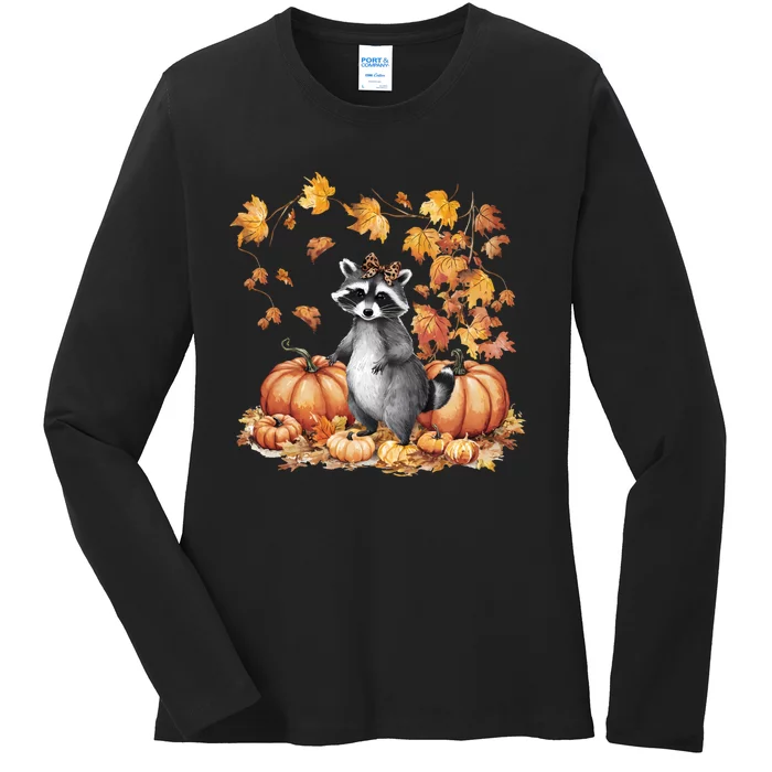 Raccoon And Pumpkin Spice Lovers Ladies Long Sleeve Shirt