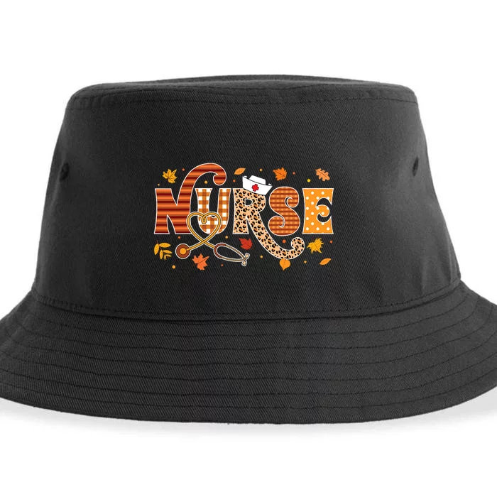 Retro Autumn Pumpkin Fall Nurse Life Thanksgiving Nurse Sustainable Bucket Hat