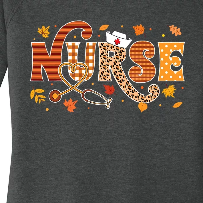 Retro Autumn Pumpkin Fall Nurse Life Thanksgiving Nurse Women's Perfect Tri Tunic Long Sleeve Shirt