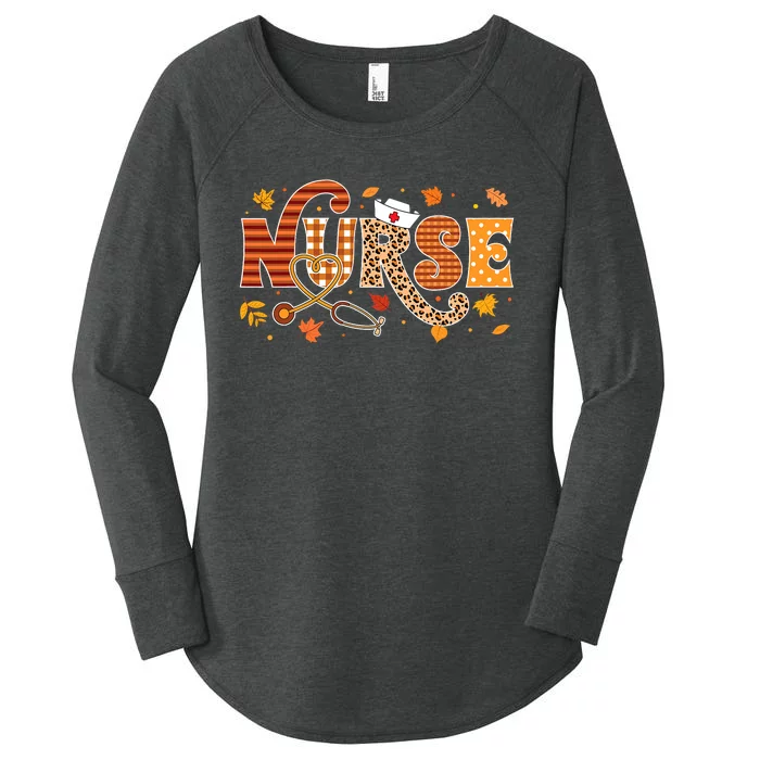 Retro Autumn Pumpkin Fall Nurse Life Thanksgiving Nurse Women's Perfect Tri Tunic Long Sleeve Shirt