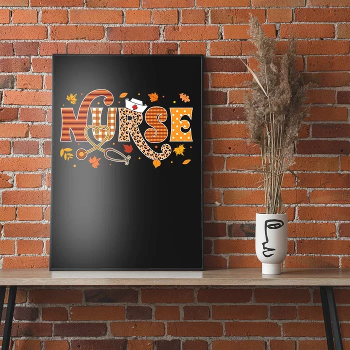 Retro Autumn Pumpkin Fall Nurse Life Thanksgiving Nurse Poster