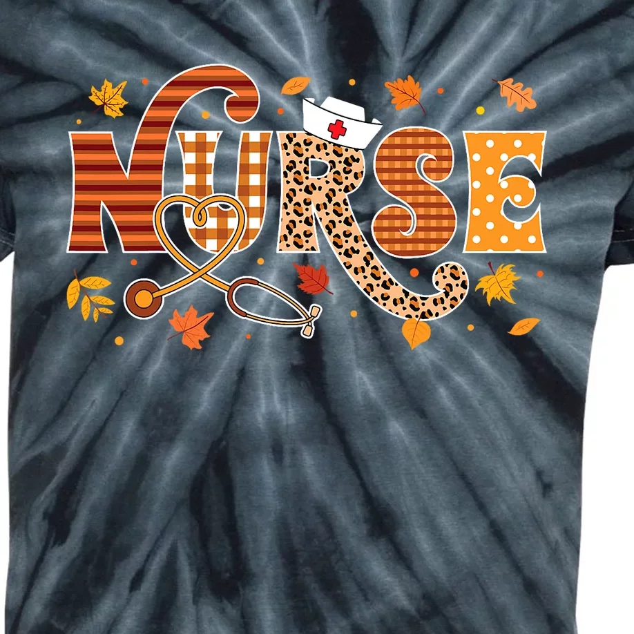 Retro Autumn Pumpkin Fall Nurse Life Thanksgiving Nurse Kids Tie-Dye T-Shirt