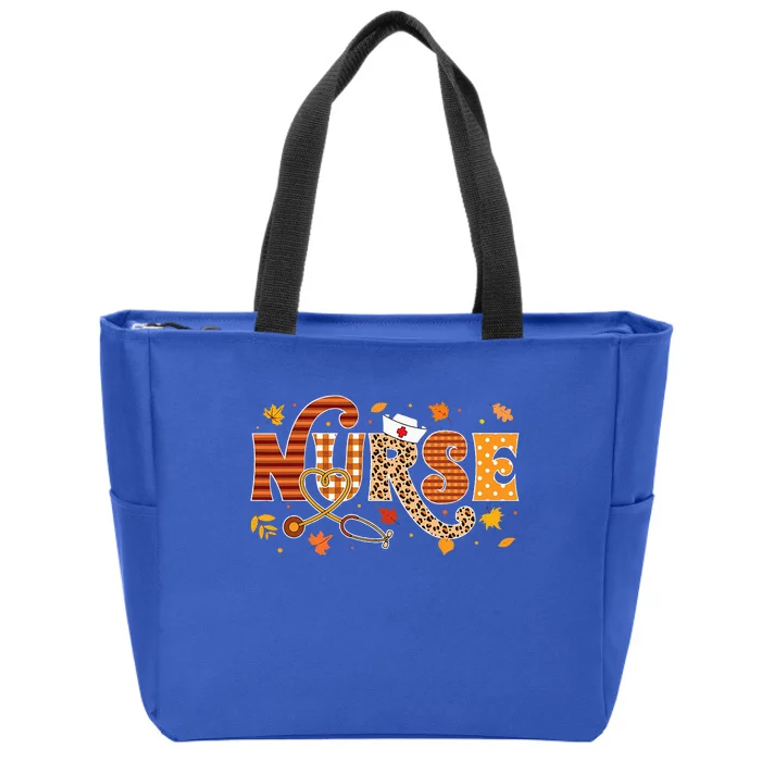 Retro Autumn Pumpkin Fall Nurse Life Thanksgiving Nurse Zip Tote Bag