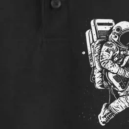 retro Astronaut playing electric guitar in space Dry Zone Grid Performance Polo