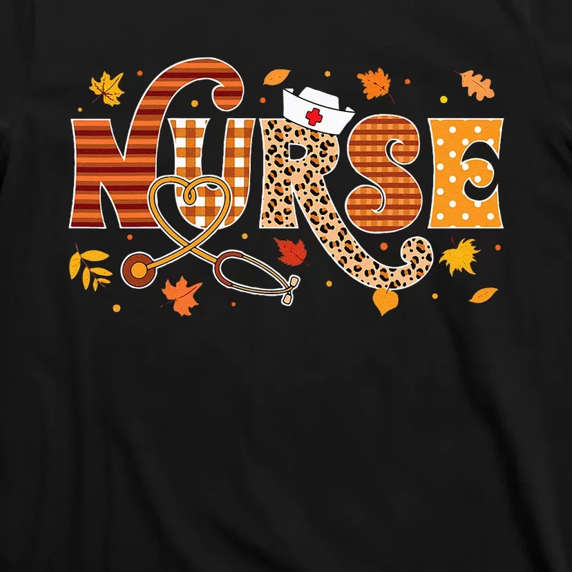 Retro Autumn Pumpkin Fall Nurse Life Thanksgiving Nurse T-Shirt