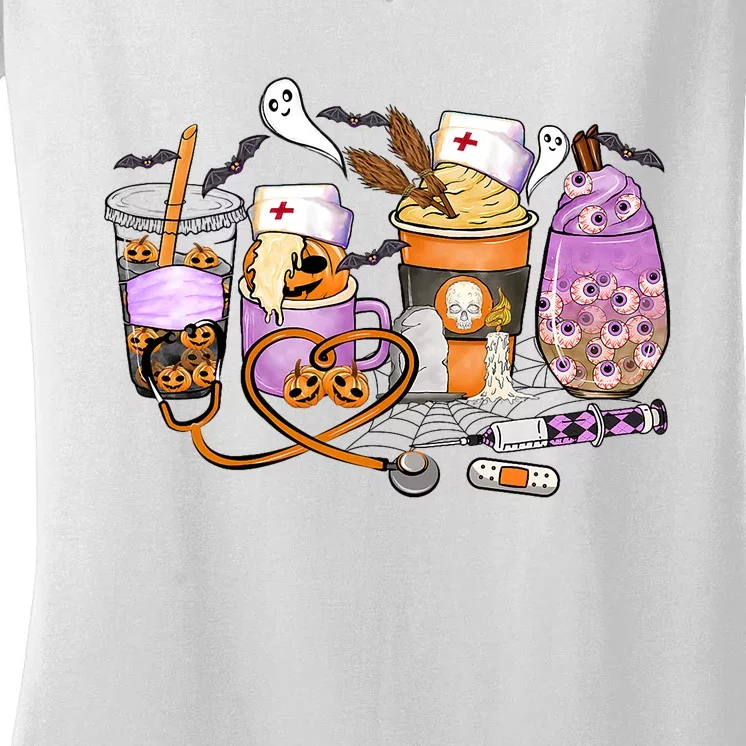 Retro Autumn Pumpkin Fall Nurse Life Thanksgiving Nurse Women's V-Neck T-Shirt