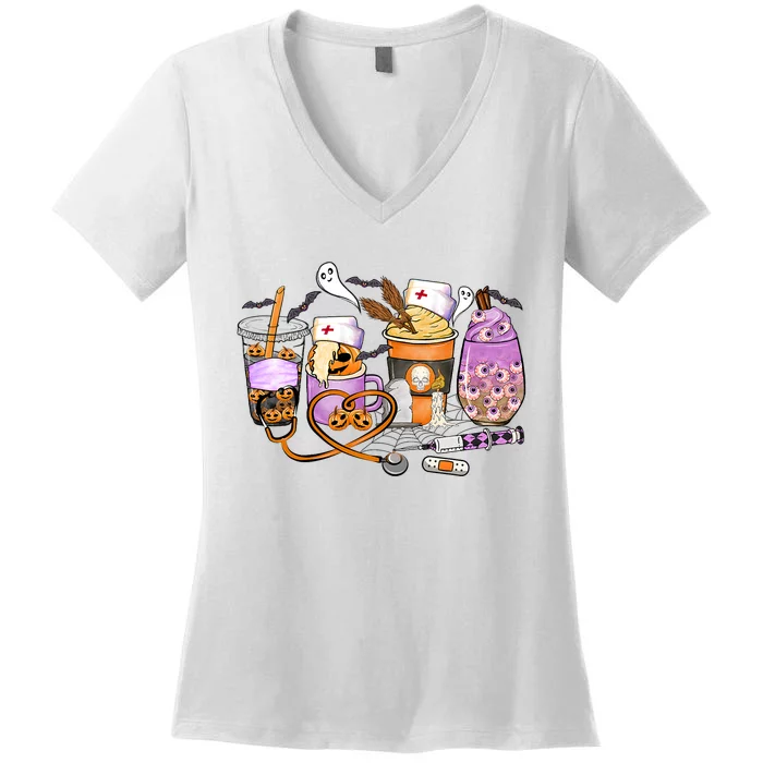 Retro Autumn Pumpkin Fall Nurse Life Thanksgiving Nurse Women's V-Neck T-Shirt