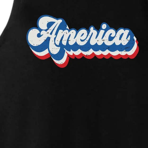 Retro America Patriotic USA 4th Of July For Women Ladies Tri-Blend Wicking Tank