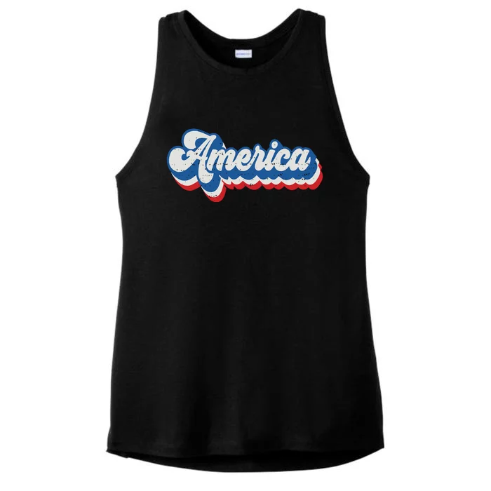 Retro America Patriotic USA 4th Of July For Women Ladies Tri-Blend Wicking Tank