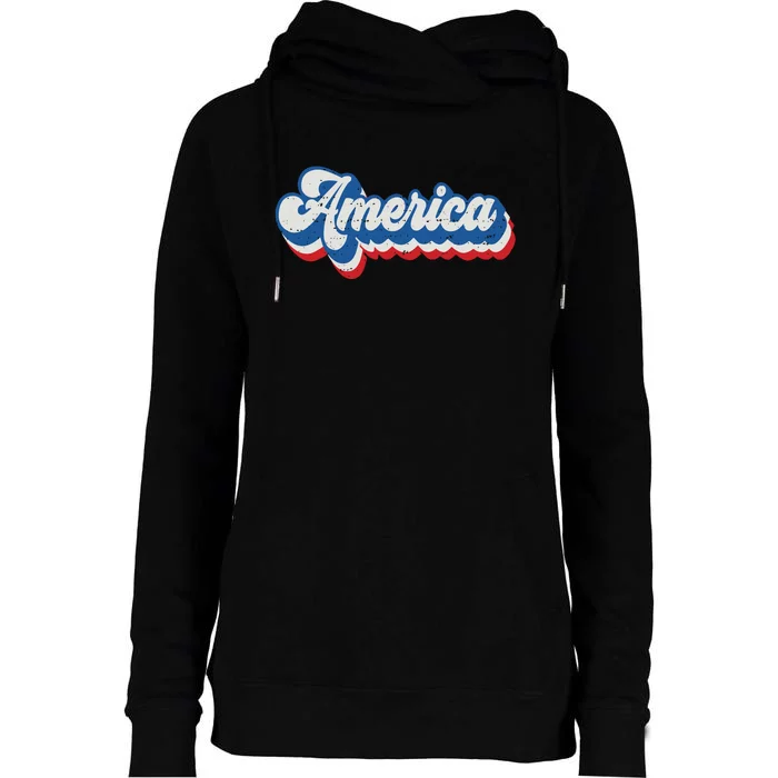 Retro America Patriotic USA 4th Of July For Women Womens Funnel Neck Pullover Hood