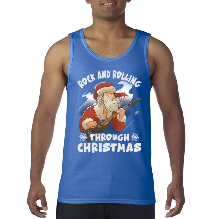 Rock And Rolling Through Christmas Funny Guitar Santa Great Gift Tank Top