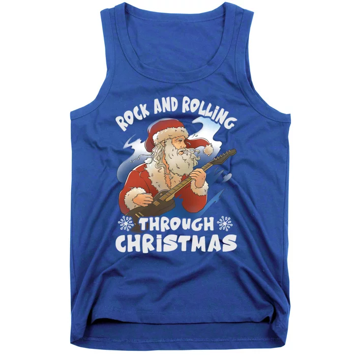 Rock And Rolling Through Christmas Funny Guitar Santa Great Gift Tank Top