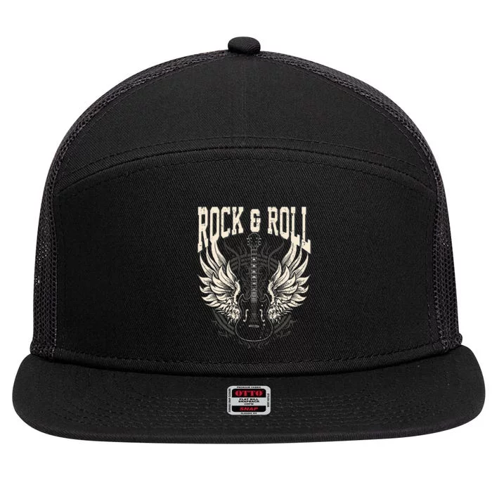 Rock And Roll Lover Gifts Cool Electric Guitar Concert Band 7 Panel Mesh Trucker Snapback Hat