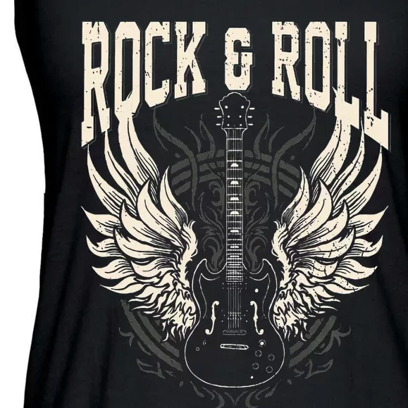 Rock And Roll Lover Gifts Cool Electric Guitar Concert Band Ladies Essential Flowy Tank