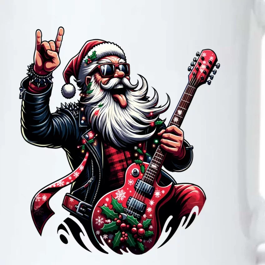 Rock And Roll Christmas Santa Claus Guitar Player Gift Black Color Changing Mug