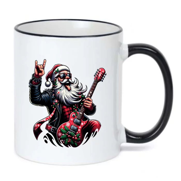 Rock And Roll Christmas Santa Claus Guitar Player Gift Black Color Changing Mug