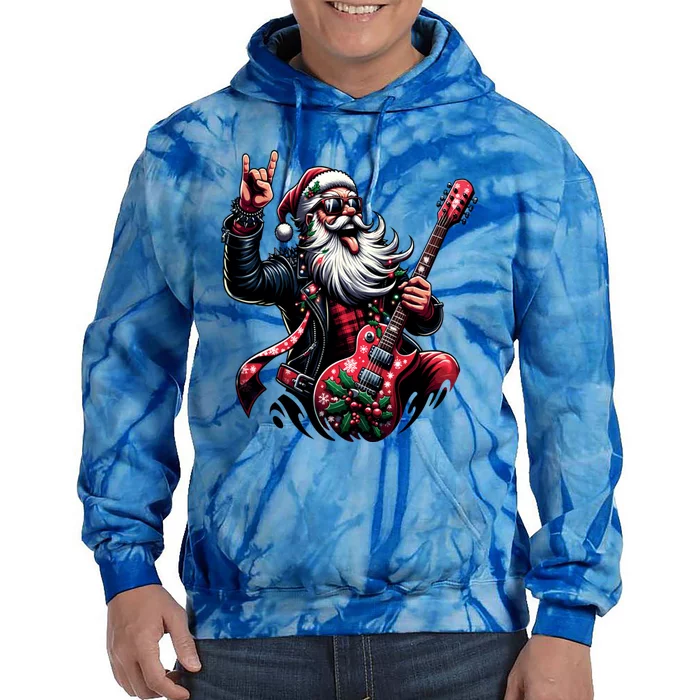 Rock And Roll Christmas Santa Claus Guitar Player Gift Tie Dye Hoodie