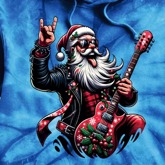 Rock And Roll Christmas Santa Claus Guitar Player Gift Tie Dye Hoodie