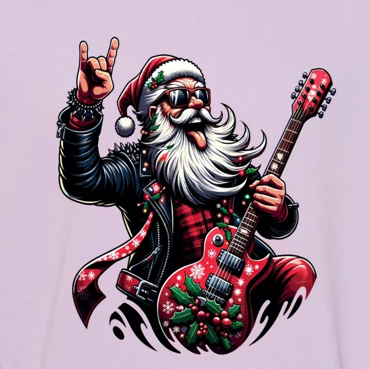 Rock And Roll Christmas Santa Claus Guitar Player Gift Garment-Dyed Sweatshirt