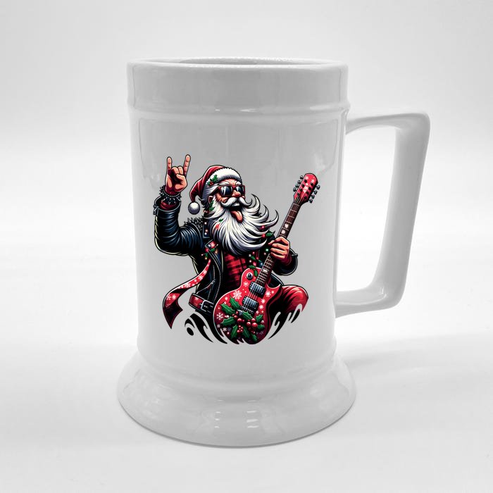 Rock And Roll Christmas Santa Claus Guitar Player Gift Front & Back Beer Stein