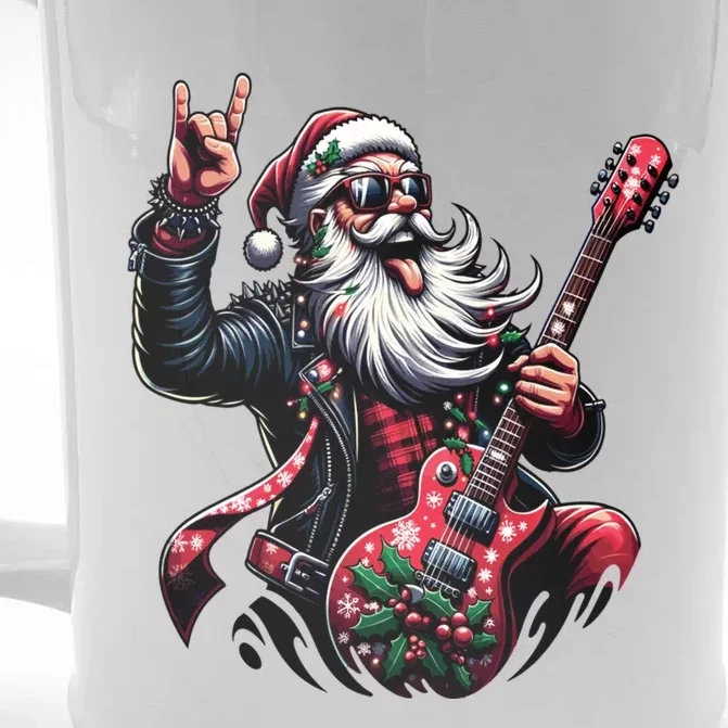 Rock And Roll Christmas Santa Claus Guitar Player Gift Front & Back Beer Stein