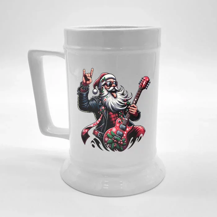 Rock And Roll Christmas Santa Claus Guitar Player Gift Front & Back Beer Stein