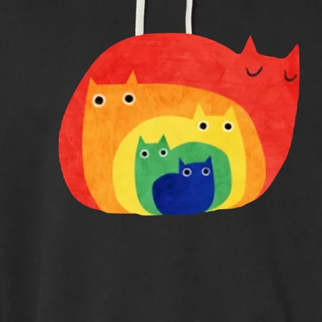 Rainbow Art Retro Cats Garment-Dyed Fleece Hoodie