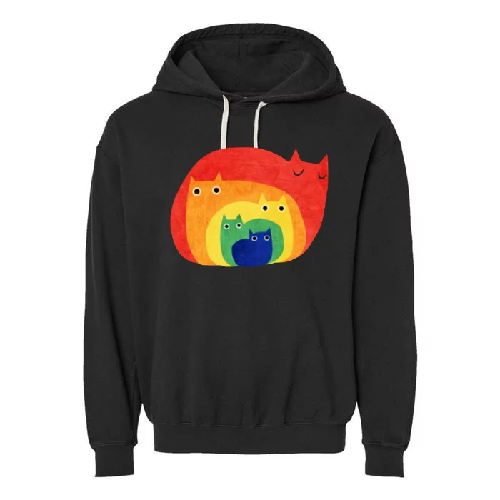 Rainbow Art Retro Cats Garment-Dyed Fleece Hoodie