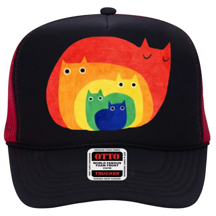 Rainbow Art Retro Cats High Crown Mesh Trucker Hat