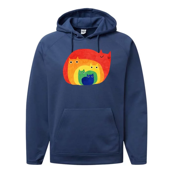 Rainbow Art Retro Cats Performance Fleece Hoodie