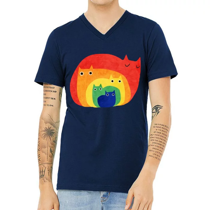 Rainbow Art Retro Cats V-Neck T-Shirt