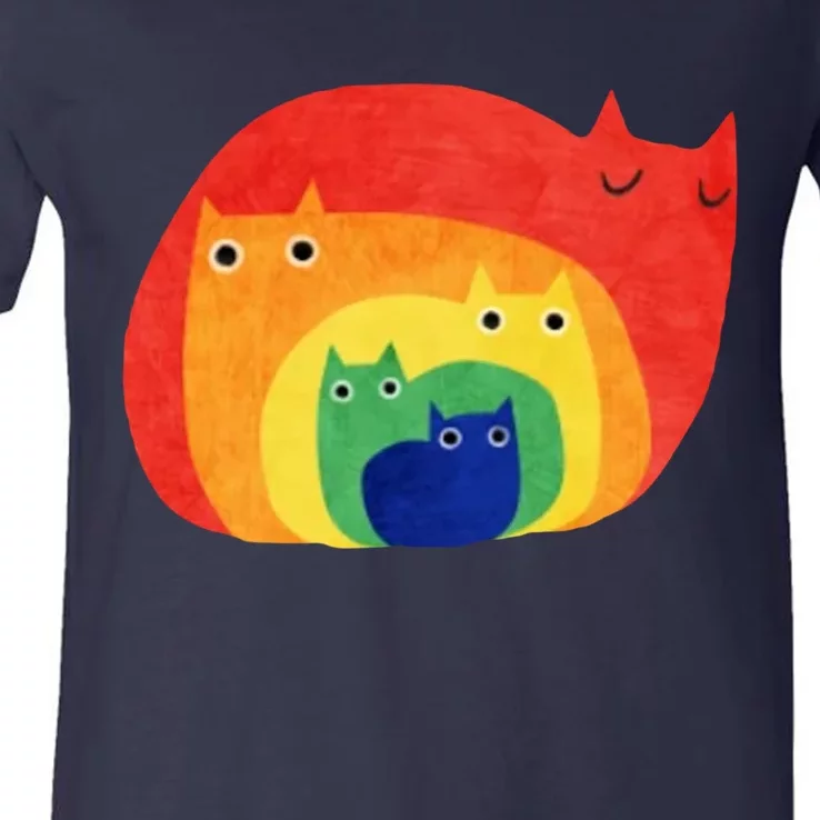 Rainbow Art Retro Cats V-Neck T-Shirt