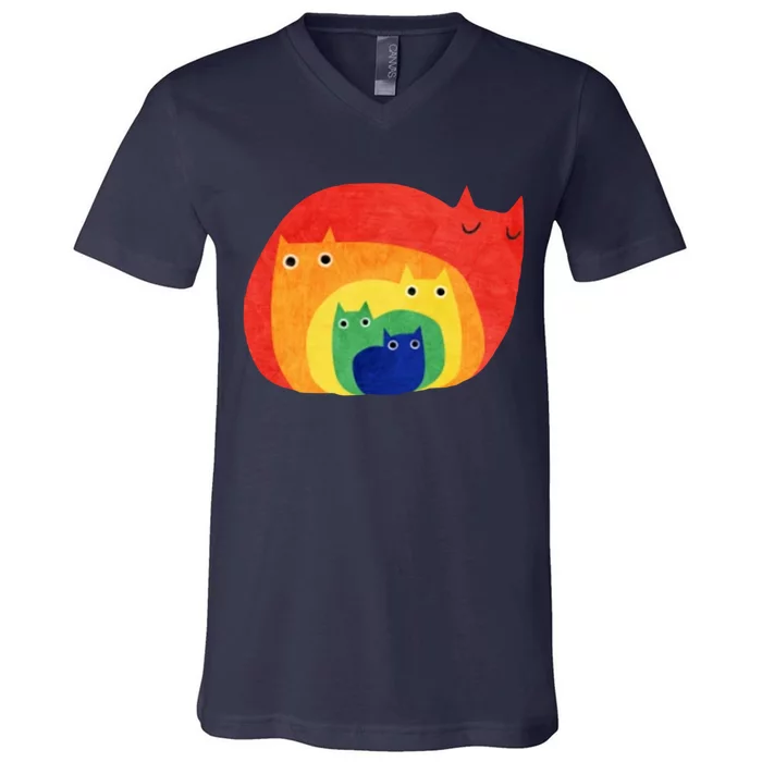 Rainbow Art Retro Cats V-Neck T-Shirt