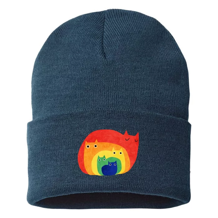 Rainbow Art Retro Cats Sustainable Knit Beanie