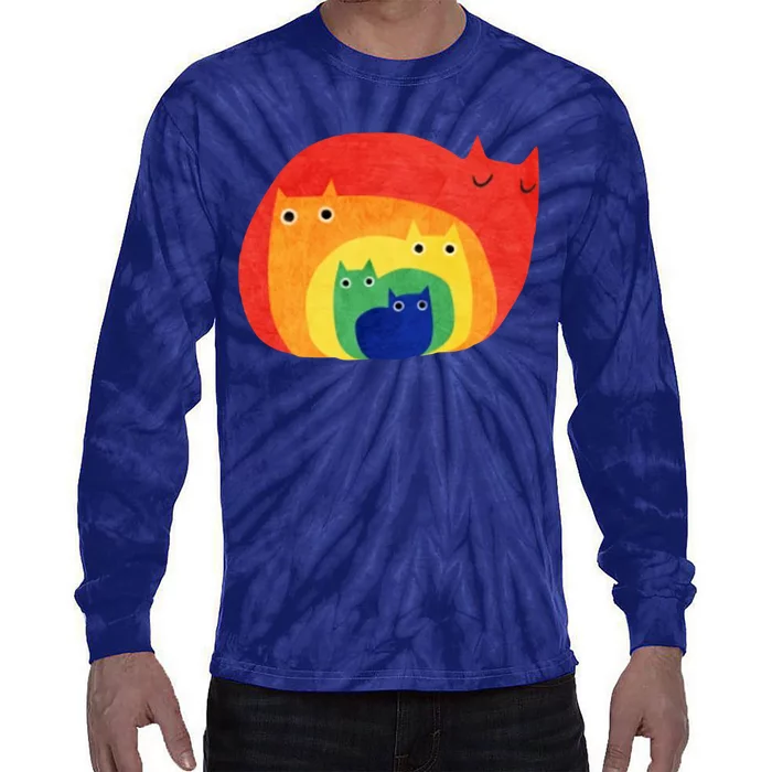 Rainbow Art Retro Cats Tie-Dye Long Sleeve Shirt