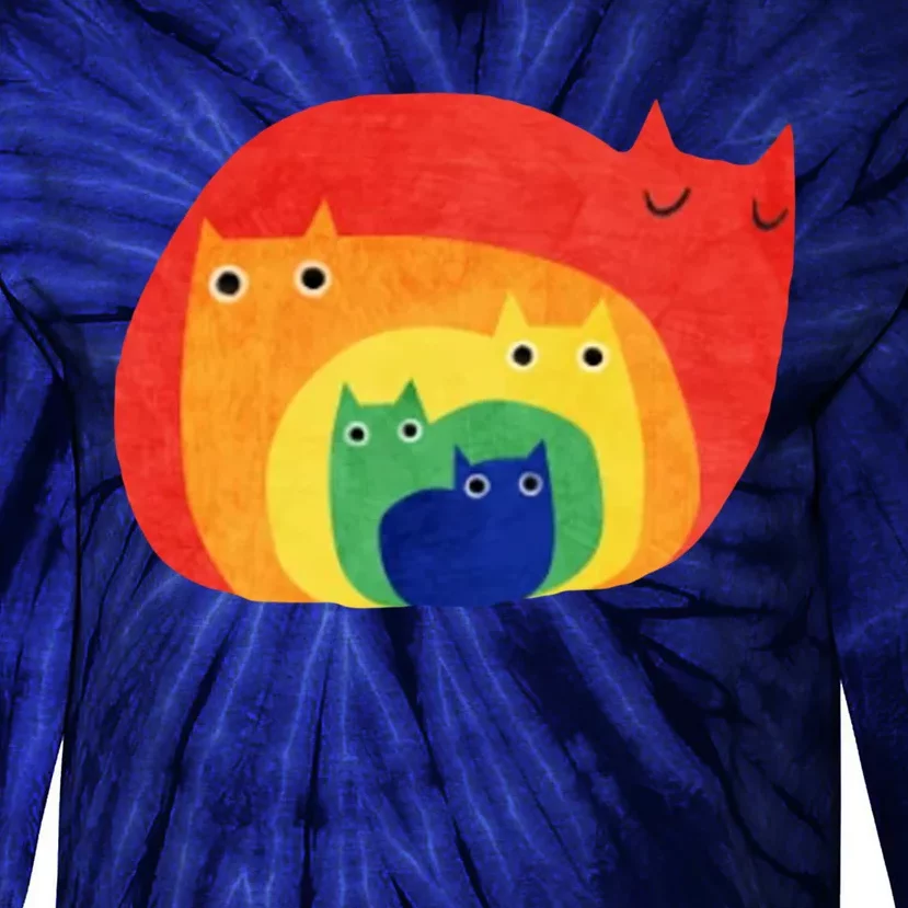 Rainbow Art Retro Cats Tie-Dye Long Sleeve Shirt