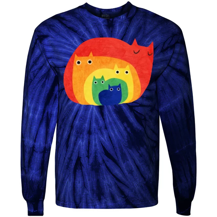 Rainbow Art Retro Cats Tie-Dye Long Sleeve Shirt