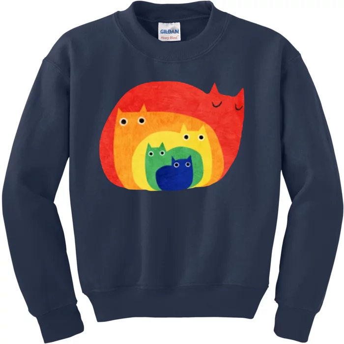 Rainbow Art Retro Cats Kids Sweatshirt