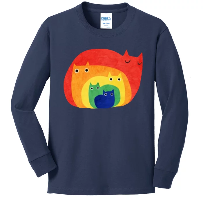 Rainbow Art Retro Cats Kids Long Sleeve Shirt