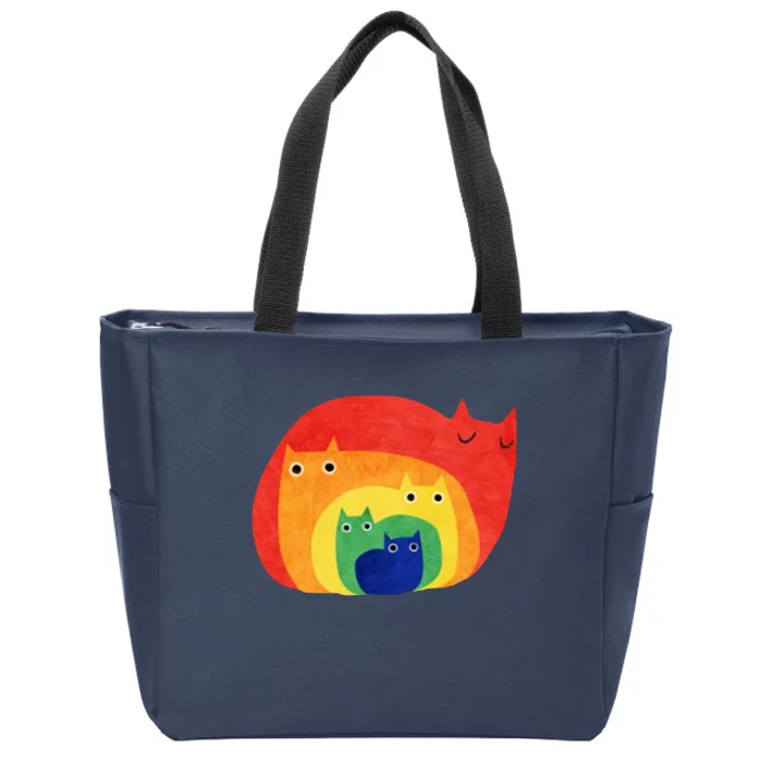 Rainbow Art Retro Cats Zip Tote Bag