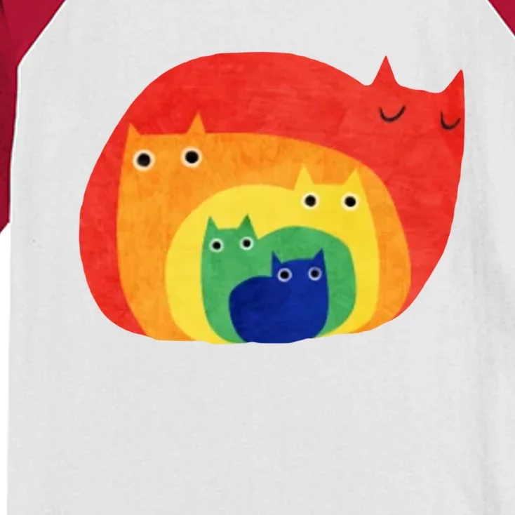 Rainbow Art Retro Cats Kids Colorblock Raglan Jersey