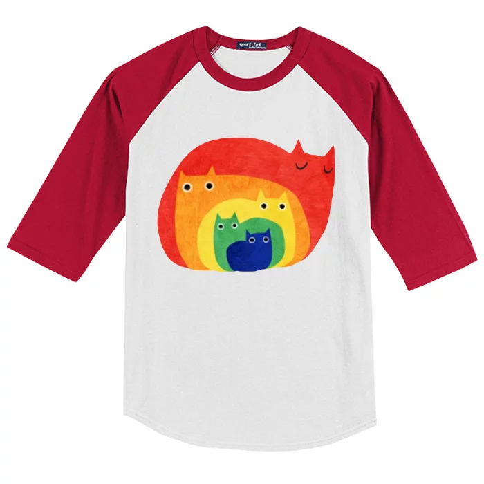 Rainbow Art Retro Cats Kids Colorblock Raglan Jersey