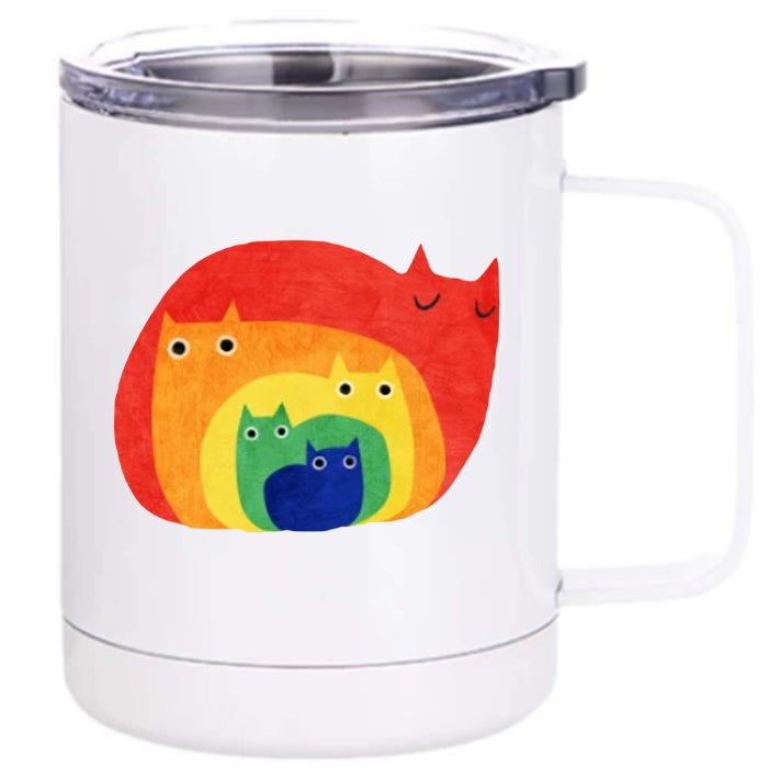 Rainbow Art Retro Cats Front & Back 12oz Stainless Steel Tumbler Cup