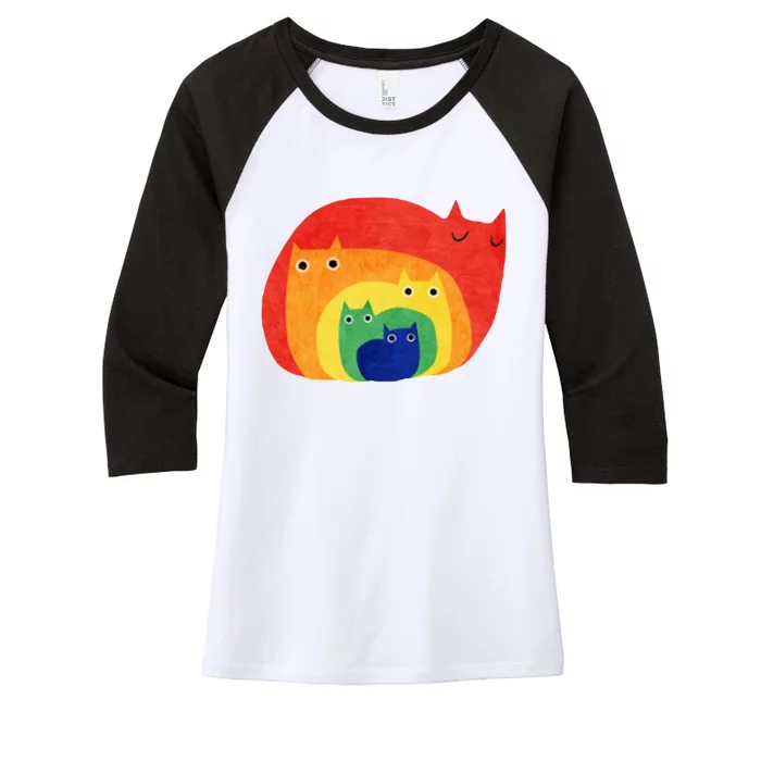 Rainbow Art Retro Cats Women's Tri-Blend 3/4-Sleeve Raglan Shirt